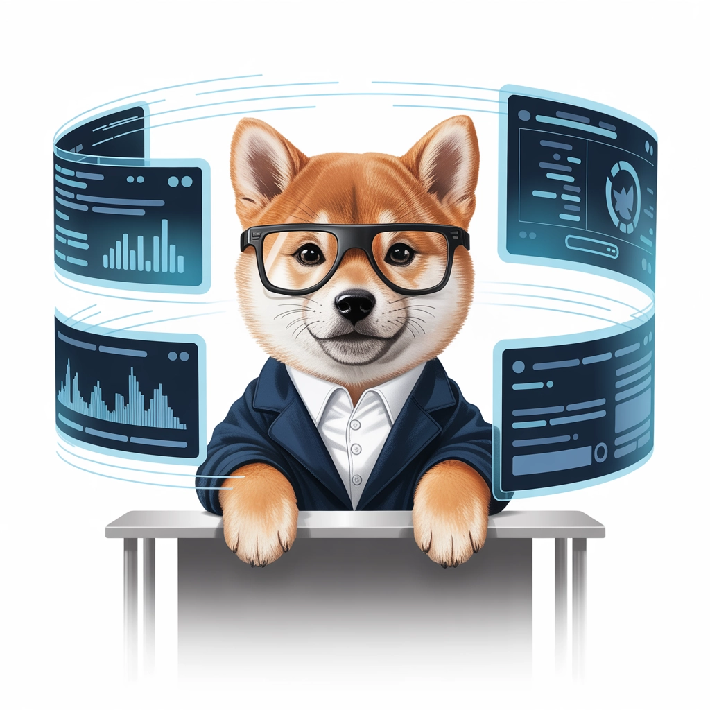AI evolution showing a Shiba Inu dog at a desk representing specialized AI assistants