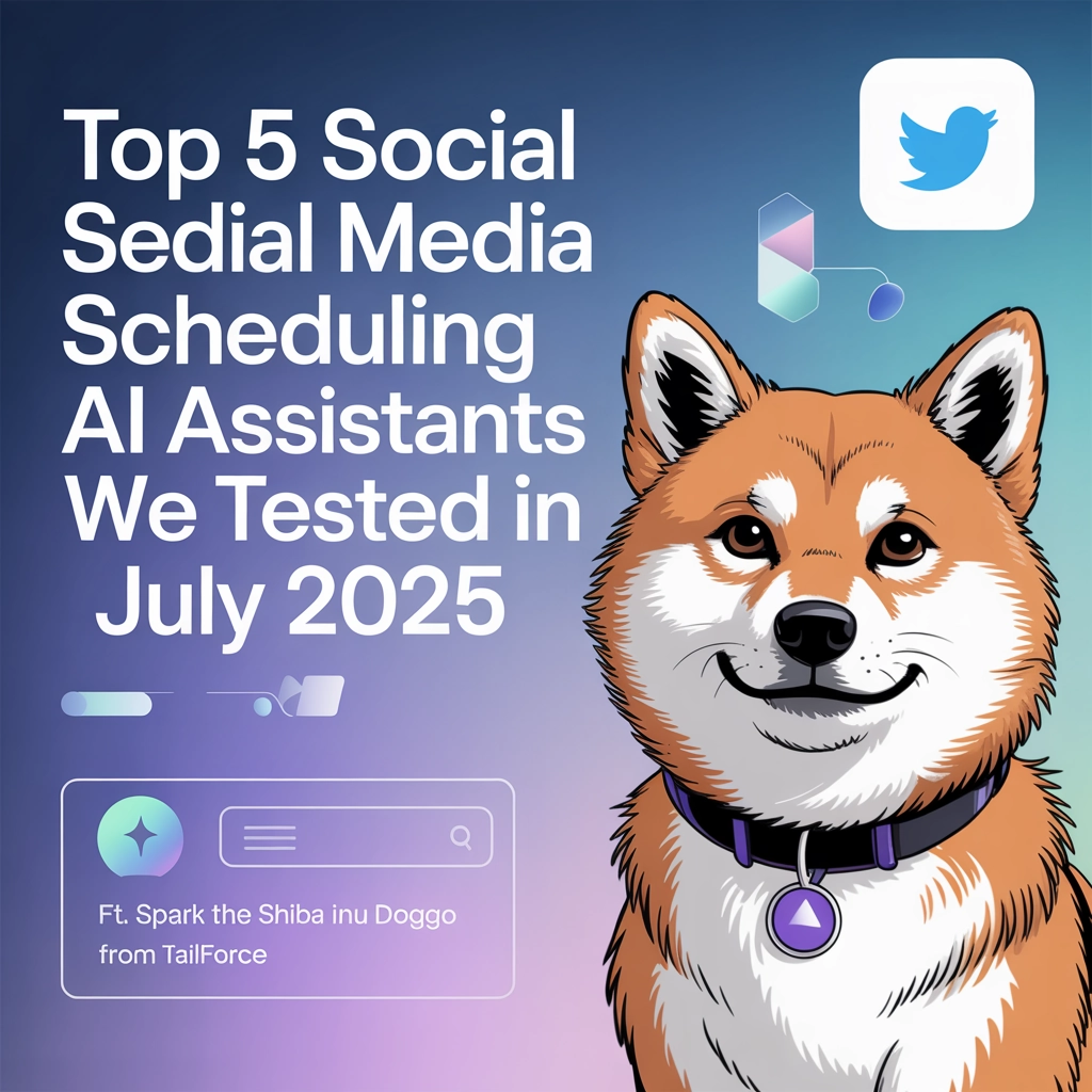 AI-powered social media scheduling tools comparison with Spark the Shiba Inu mascot