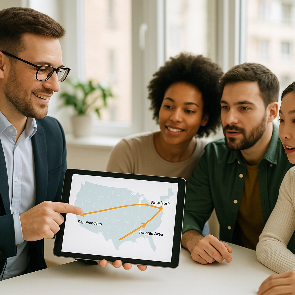 AI targeting spots relocating professionals for Durham listings.