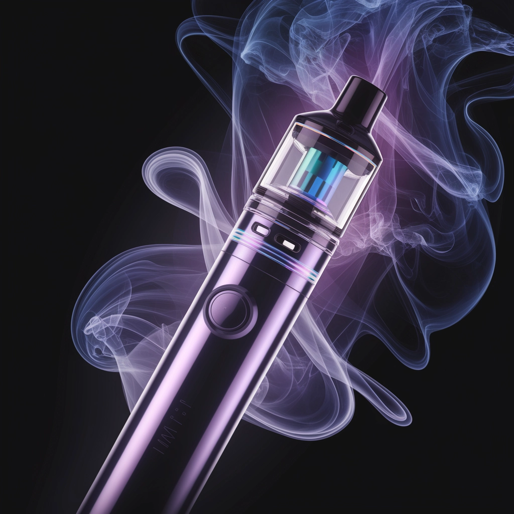 Close-up of a purple vape pen emitting swirling vapor, highlighting its sleek design and potential use for DMT, amidst discussions on the risks of DMT vapes among teens.