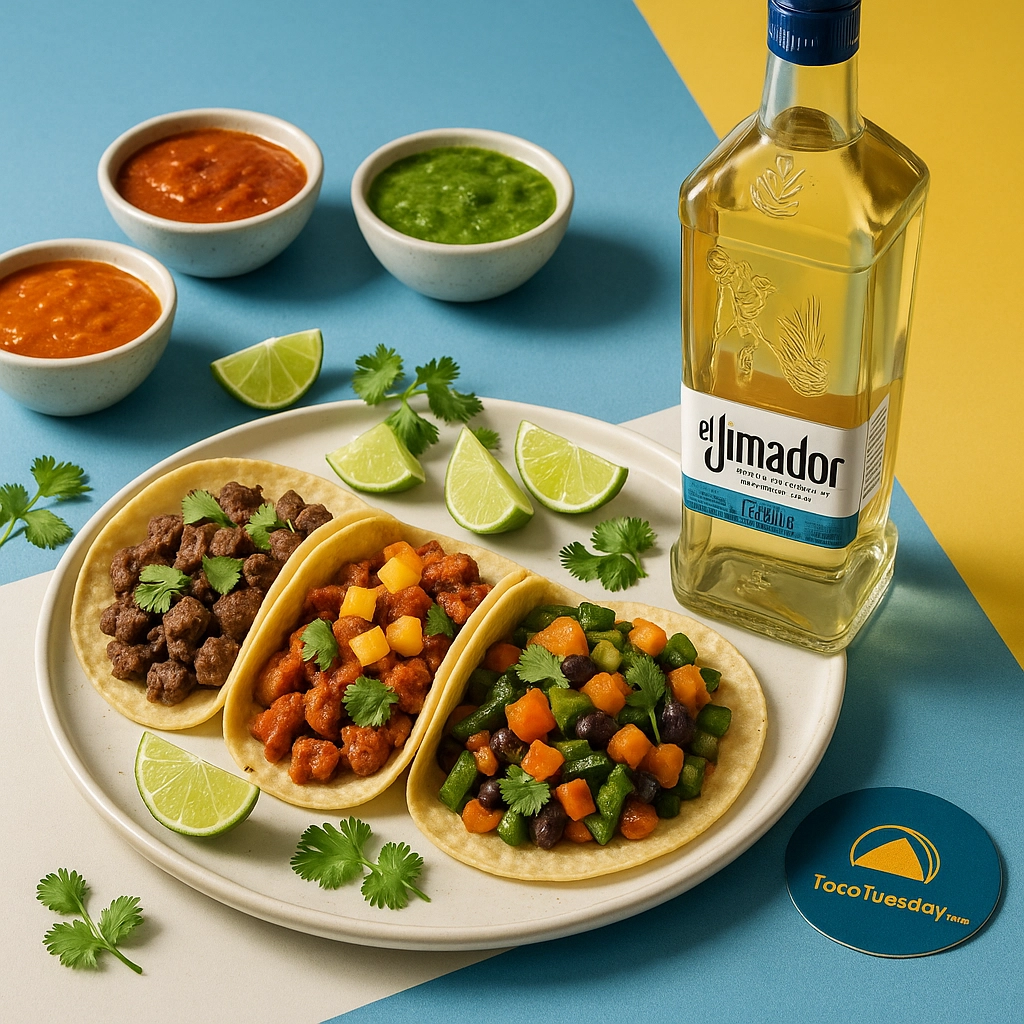 TacoTuesday.com x El Jimador Official Tequila of Taco Tuesday Food & Beverage Magazine hero: TacoTuesday.com and El Jimador tequila partnership — tacos and tequila on a stylized table, crisp label, no text overlay
