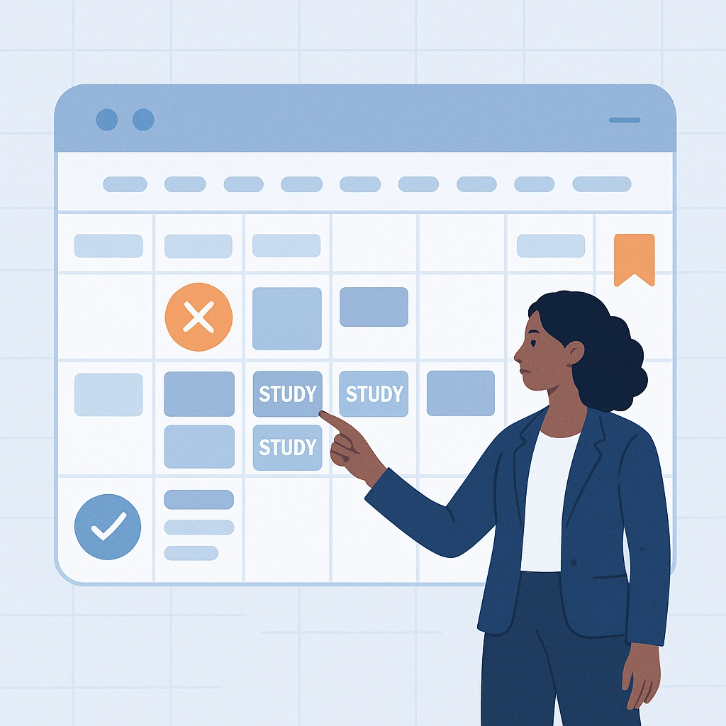 Schedule and tracking — minimal flat design with soft blue and orange accents